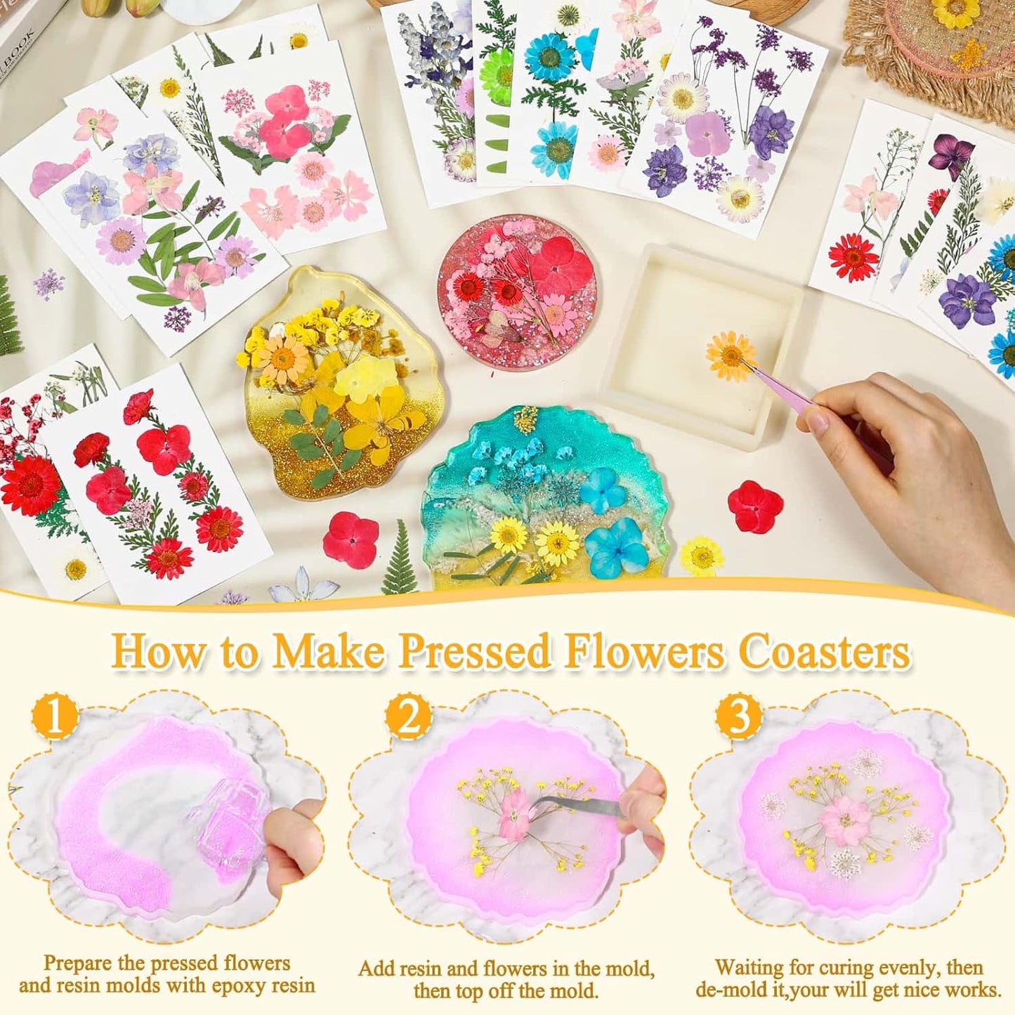 200 Pcs Small Dried Pressed Flowers Leaves for Resin Crafts, 20 Sheets | Real Dry Florals Bulk for Epoxy Molds, Candle Soap Scrapbook Bookmark Frame Making Supplies Kit, Nail Art Makeup Decor