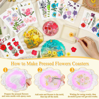 200 Pcs Small Dried Pressed Flowers Leaves for Resin Crafts, 20 Sheets | Real Dry Florals Bulk for Epoxy Molds, Candle Soap Scrapbook Bookmark Frame Making Supplies Kit, Nail Art Makeup Decor