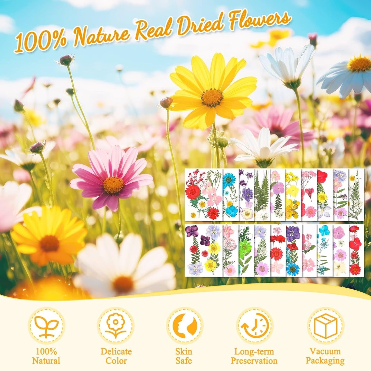 200 Pcs Small Dried Pressed Flowers Leaves for Resin Crafts, 20 Sheets | Real Dry Florals Bulk for Epoxy Molds, Candle Soap Scrapbook Bookmark Frame Making Supplies Kit, Nail Art Makeup Decor