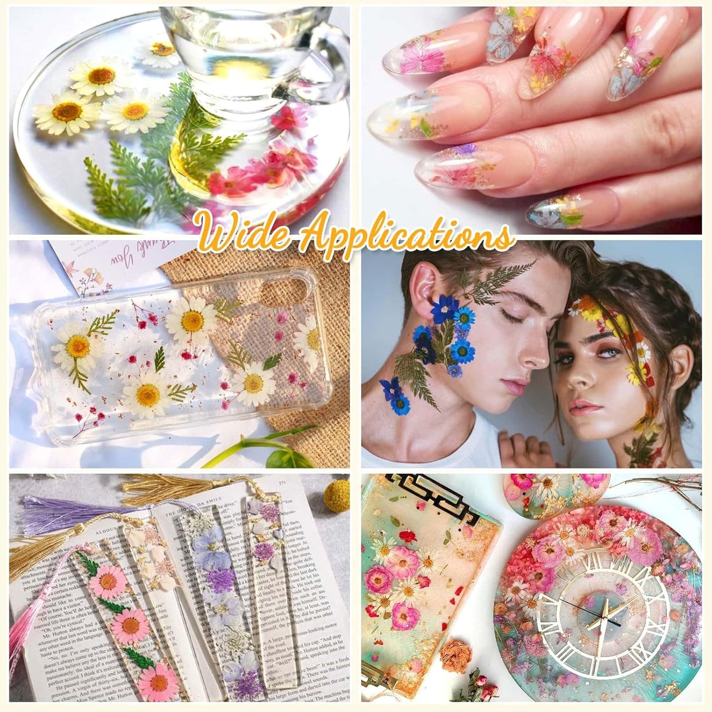200 Pcs Small Dried Pressed Flowers Leaves for Resin Crafts, 20 Sheets | Real Dry Florals Bulk for Epoxy Molds, Candle Soap Scrapbook Bookmark Frame Making Supplies Kit, Nail Art Makeup Decor
