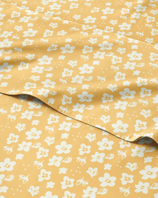Floral Sheets - Yellow Floral Bed Sheet Set - 1 Flat, 1 Fitted & 1 Pillowcase w/ Deep Pockets - Comfy, Wrinkle & Fade-Free - Boho Botanical Bedding - Soft, Breathable and Cooling - Twin XL Size Set
