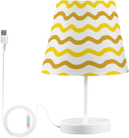 Bright Yellow Table Lamp Gold Wave Bedside Lamps LED Night Light with USB Charging Port Dimmable for Bedrooms, Living Rooms,Kids Room, Study Rooms, Offices, Dorm