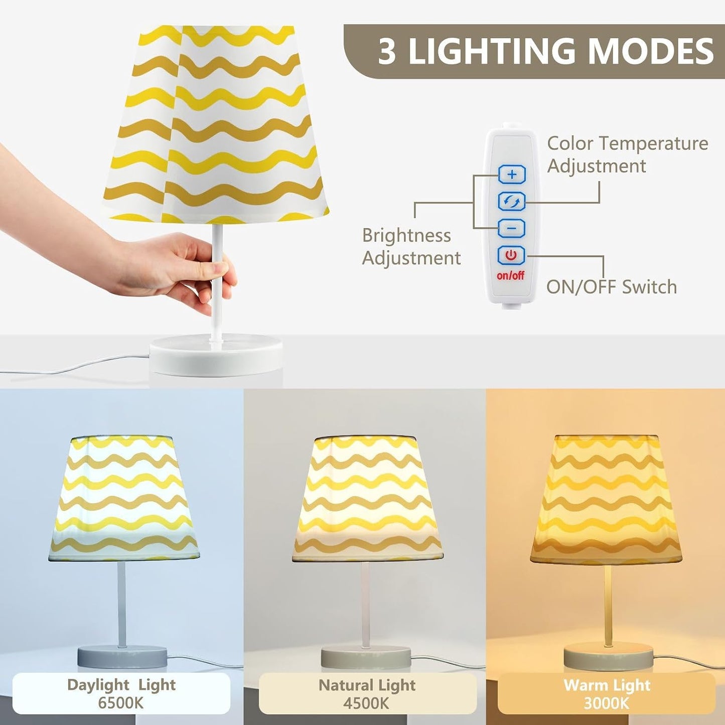 Bright Yellow Table Lamp Gold Wave Bedside Lamps LED Night Light with USB Charging Port Dimmable for Bedrooms, Living Rooms,Kids Room, Study Rooms, Offices, Dorm