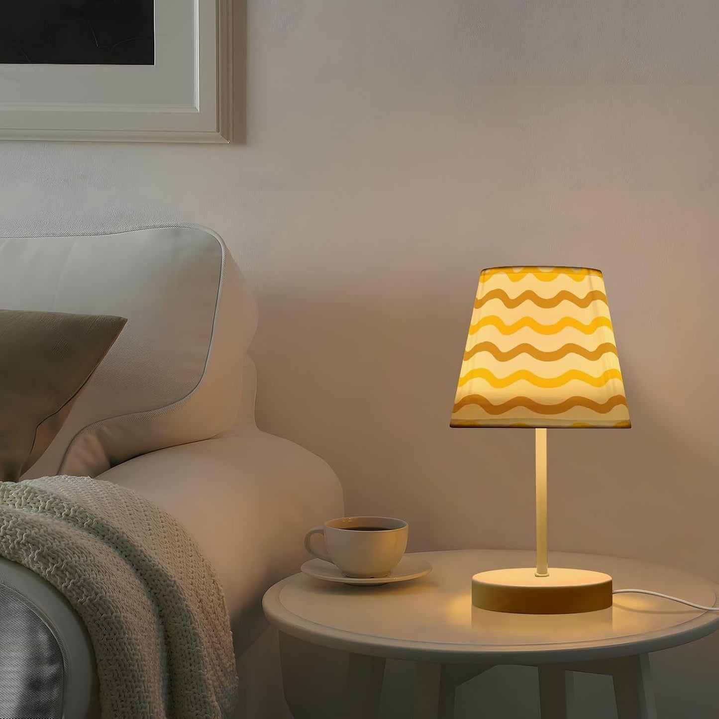 Bright Yellow Table Lamp Gold Wave Bedside Lamps LED Night Light with USB Charging Port Dimmable for Bedrooms, Living Rooms,Kids Room, Study Rooms, Offices, Dorm