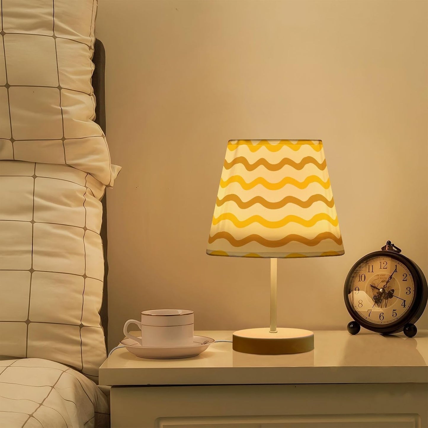 Bright Yellow Table Lamp Gold Wave Bedside Lamps LED Night Light with USB Charging Port Dimmable for Bedrooms, Living Rooms,Kids Room, Study Rooms, Offices, Dorm