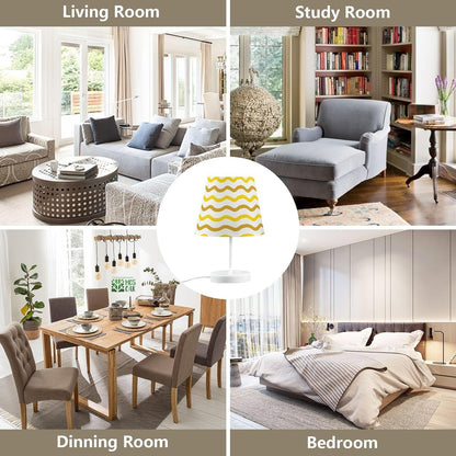 Bright Yellow Table Lamp Gold Wave Bedside Lamps LED Night Light with USB Charging Port Dimmable for Bedrooms, Living Rooms,Kids Room, Study Rooms, Offices, Dorm