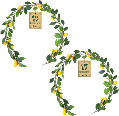 2PCS Artificial Lemons Christmas Garland, 12Ft Realistic Fake Lemons Wreath | Fade-resistant Low-maintenance Moldable Reusable Vibrant Faux Lemons Vine for Home, Garden, Wedding, Party & Christmas Decor