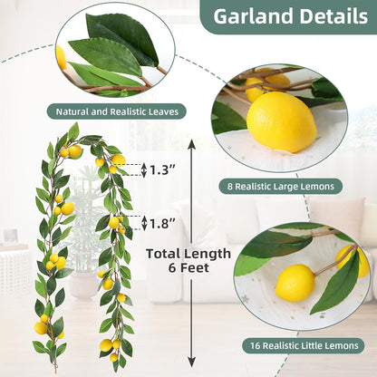 2PCS Artificial Lemons Christmas Garland, 12Ft Realistic Fake Lemons Wreath | Fade-resistant Low-maintenance Moldable Reusable Vibrant Faux Lemons Vine for Home, Garden, Wedding, Party & Christmas Decor