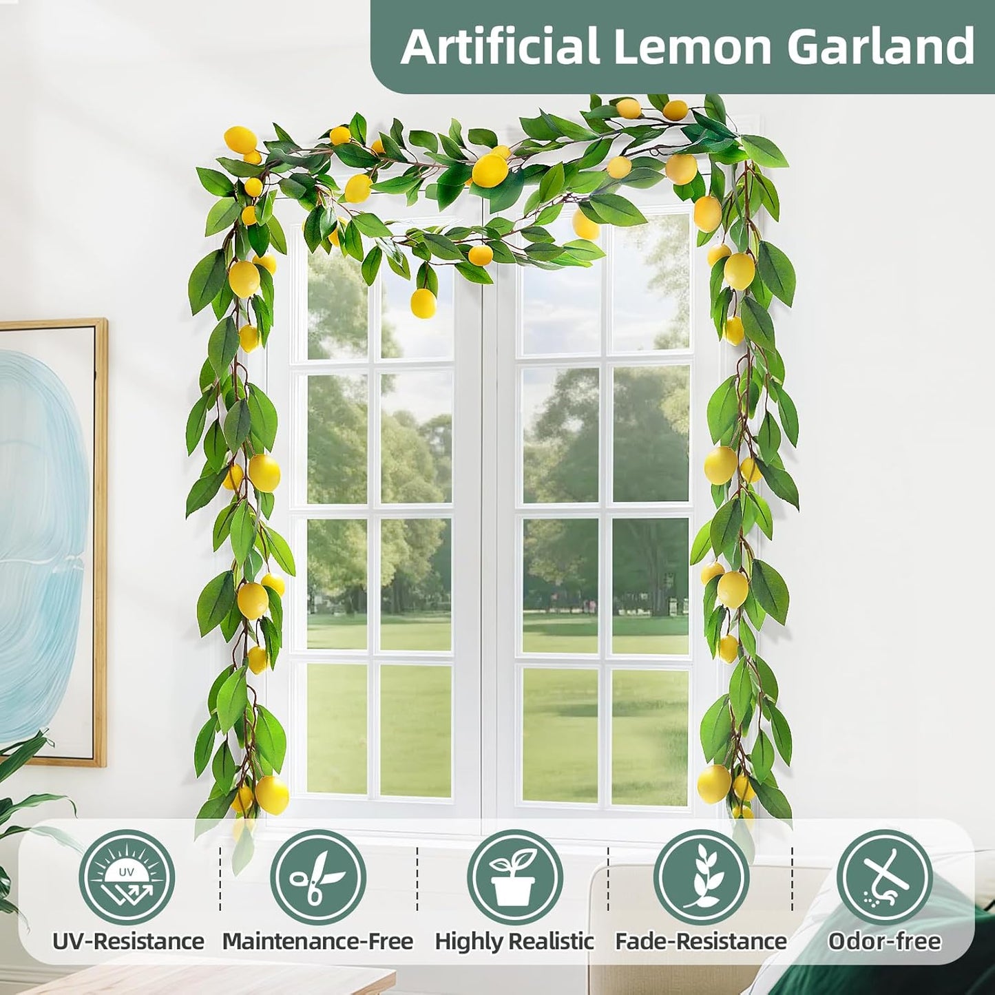 2PCS Artificial Lemons Christmas Garland, 12Ft Realistic Fake Lemons Wreath | Fade-resistant Low-maintenance Moldable Reusable Vibrant Faux Lemons Vine for Home, Garden, Wedding, Party & Christmas Decor