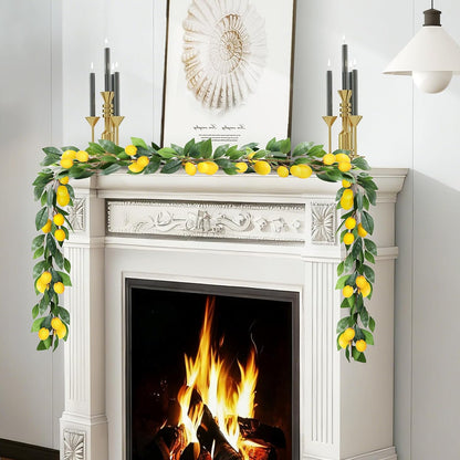 2PCS Artificial Lemons Christmas Garland, 12Ft Realistic Fake Lemons Wreath | Fade-resistant Low-maintenance Moldable Reusable Vibrant Faux Lemons Vine for Home, Garden, Wedding, Party & Christmas Decor