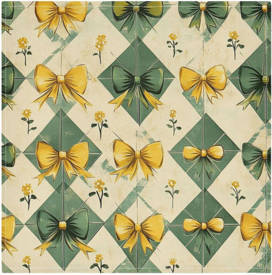 Vintage Yellow Bows Flowers Green Shapes Decorative Dinner Table Napkins Color Polyester Dinner Napkins Cloth Napkin Set of 6 para servilletas 20 x 20in