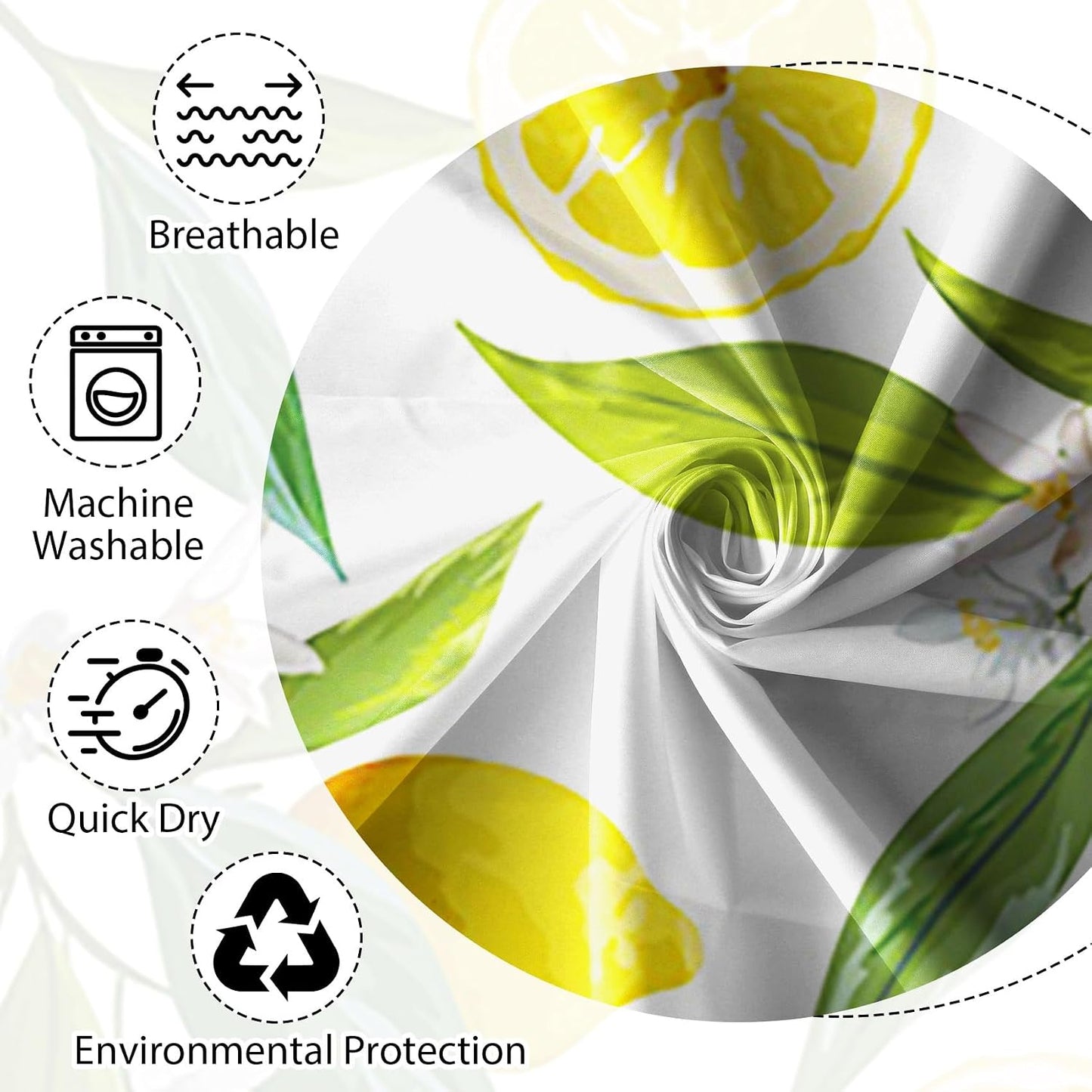 72x72 Inch Lemon Shower Curtain Allover Fruits Lemon Cute Green Leaves Flowers Plant Shower Curtain for Bathroom Set with Hooks, Waterproof Polyester Fabric Kids Adults Bathroom Decor