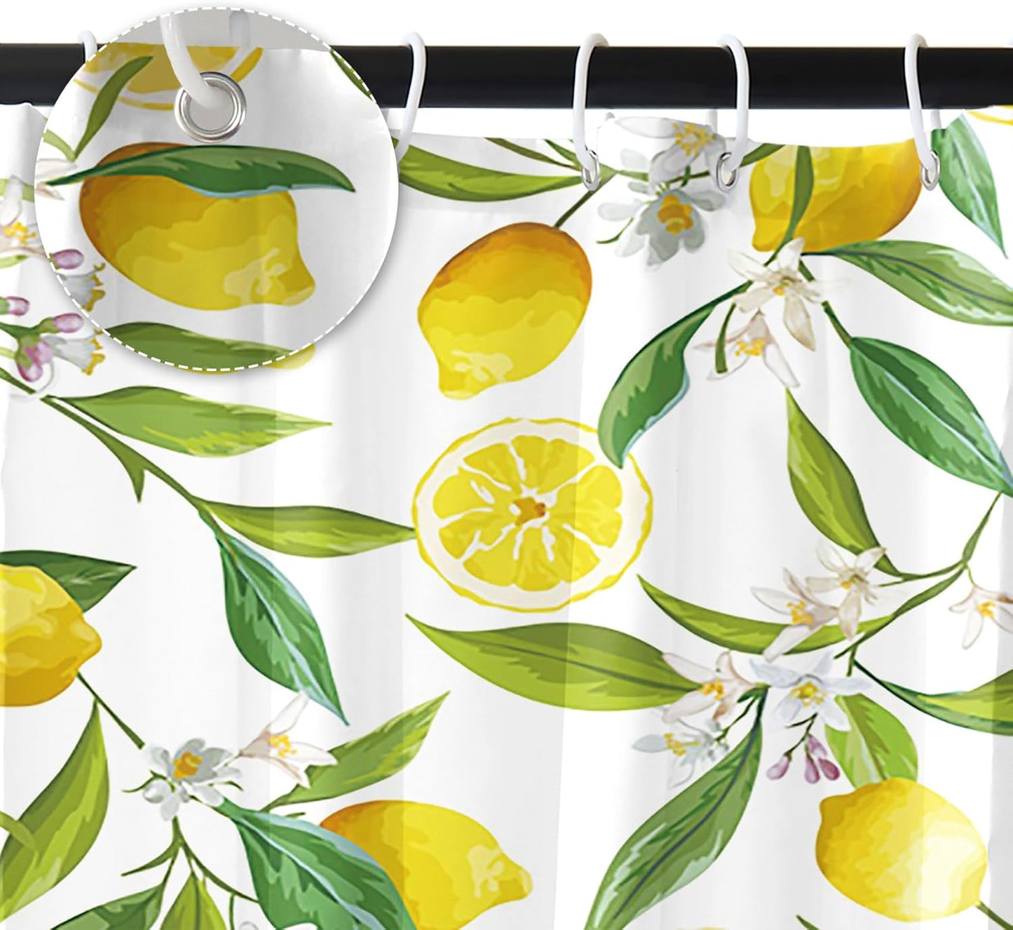 72x72 Inch Lemon Shower Curtain Allover Fruits Lemon Cute Green Leaves Flowers Plant Shower Curtain for Bathroom Set with Hooks, Waterproof Polyester Fabric Kids Adults Bathroom Decor