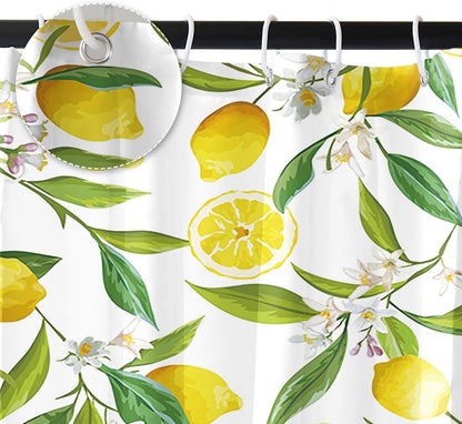 72x72 Inch Lemon Shower Curtain Allover Fruits Lemon Cute Green Leaves Flowers Plant Shower Curtain for Bathroom Set with Hooks, Waterproof Polyester Fabric Kids Adults Bathroom Decor