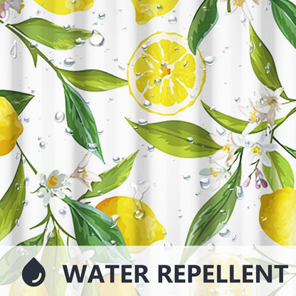 72x72 Inch Lemon Shower Curtain Allover Fruits Lemon Cute Green Leaves Flowers Plant Shower Curtain for Bathroom Set with Hooks, Waterproof Polyester Fabric Kids Adults Bathroom Decor