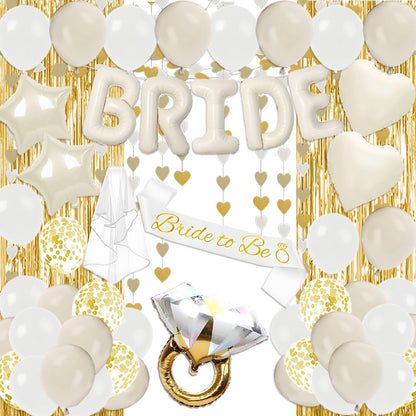 Bridal Shower Decorations Champagne Gold Bachelorette Party Decorations | Bride to Be Balloons Sash Veil and Foil Curtains for Engagement Wedding Party Supplies