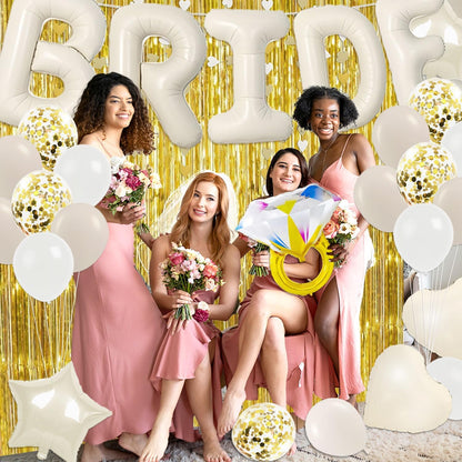 Bridal Shower Decorations Champagne Gold Bachelorette Party Decorations | Bride to Be Balloons Sash Veil and Foil Curtains for Engagement Wedding Party Supplies