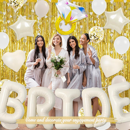 Bridal Shower Decorations Champagne Gold Bachelorette Party Decorations | Bride to Be Balloons Sash Veil and Foil Curtains for Engagement Wedding Party Supplies