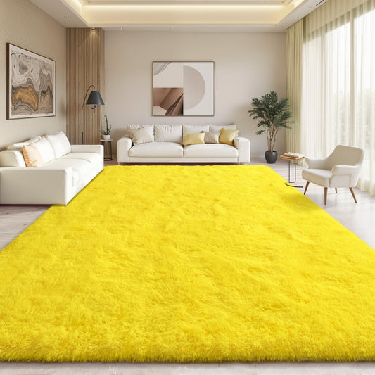 EVOIONOS 6x9 Washable Large Area Rug for Living Room, Fluffy Shag Rug for Bedroom, Ultra Soft Plush Non Slip Carpet for Indoor Floor Bedside Nursery Kids Girls Room Dorm, Home Decor Aesthetic, Yellow