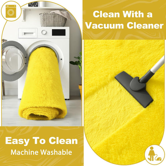 EVOIONOS 6x9 Washable Large Area Rug for Living Room, Fluffy Shag Rug for Bedroom, Ultra Soft Plush Non Slip Carpet for Indoor Floor Bedside Nursery Kids Girls Room Dorm, Home Decor Aesthetic, Yellow