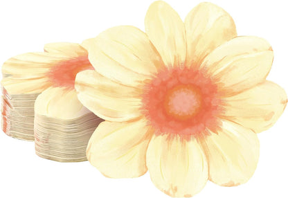 100 Pcs Flower Shaped Napkins Disposable Floral Paper Napkins Summer Decorative Flower Tableware for Wedding Bridal Baby Shower Spring Birthday Dinner Party Decor(Light Yellow)