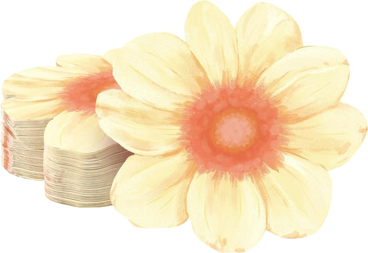 100 Pcs Flower Shaped Napkins Disposable Floral Paper Napkins Summer Decorative Flower Tableware for Wedding Bridal Baby Shower Spring Birthday Dinner Party Decor(Light Yellow)
