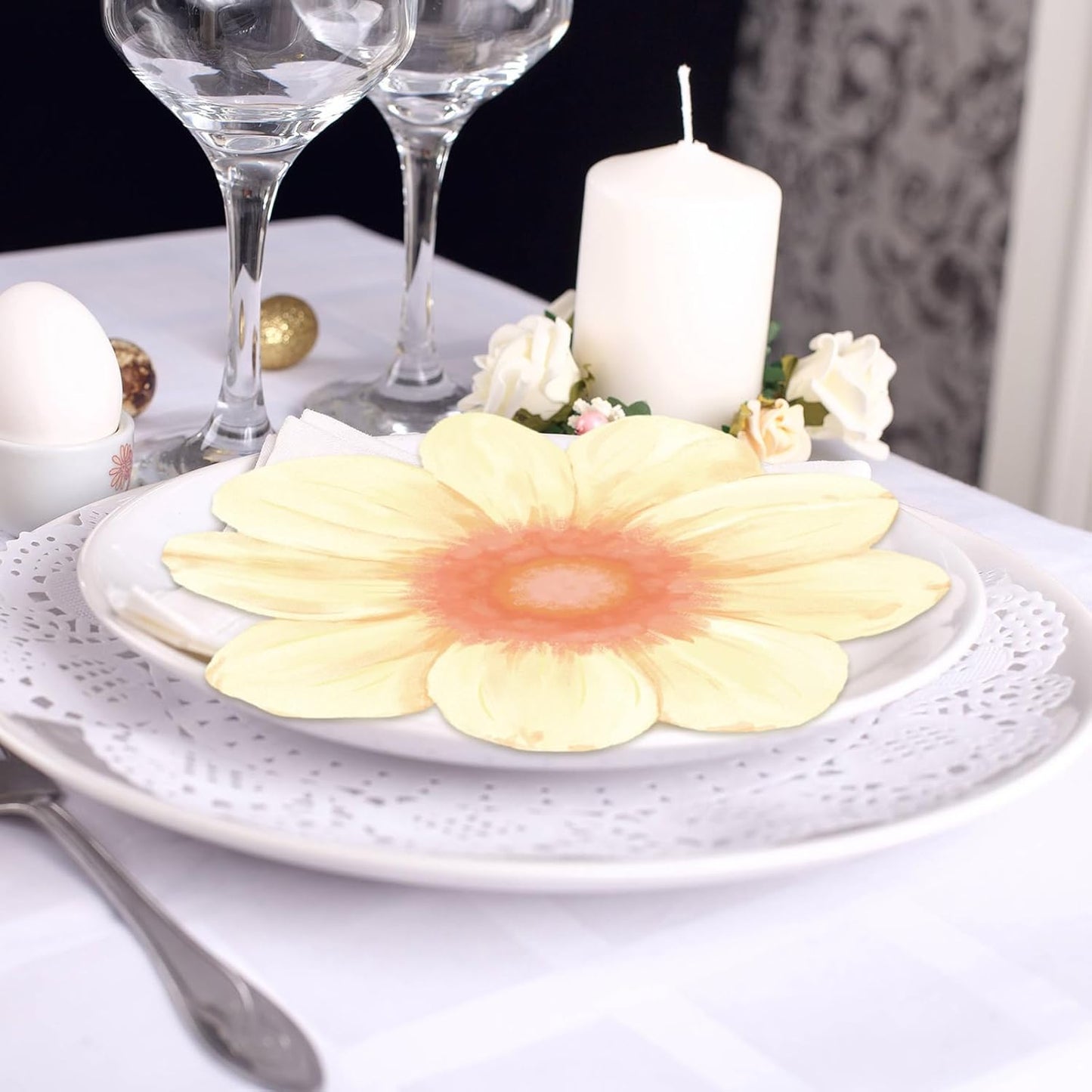 100 Pcs Flower Shaped Napkins Disposable Floral Paper Napkins Summer Decorative Flower Tableware for Wedding Bridal Baby Shower Spring Birthday Dinner Party Decor(Light Yellow)