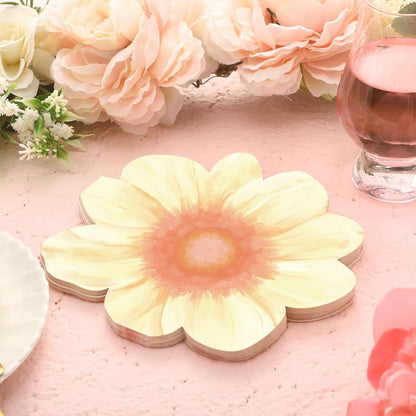 100 Pcs Flower Shaped Napkins Disposable Floral Paper Napkins Summer Decorative Flower Tableware for Wedding Bridal Baby Shower Spring Birthday Dinner Party Decor(Light Yellow)