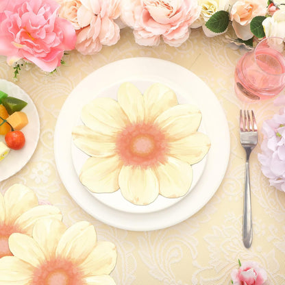 100 Pcs Flower Shaped Napkins Disposable Floral Paper Napkins Summer Decorative Flower Tableware for Wedding Bridal Baby Shower Spring Birthday Dinner Party Decor(Light Yellow)