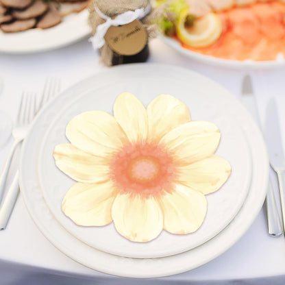 100 Pcs Flower Shaped Napkins Disposable Floral Paper Napkins Summer Decorative Flower Tableware for Wedding Bridal Baby Shower Spring Birthday Dinner Party Decor(Light Yellow)