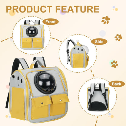 Pet Backpack Carrier, Portable and Ventilated, Oxford Cloth, Dogs Cats and Small Animals Travel Bag 12.99", (Yellow, 1 Pcs), Intended for Hiking/Camping/Traveling