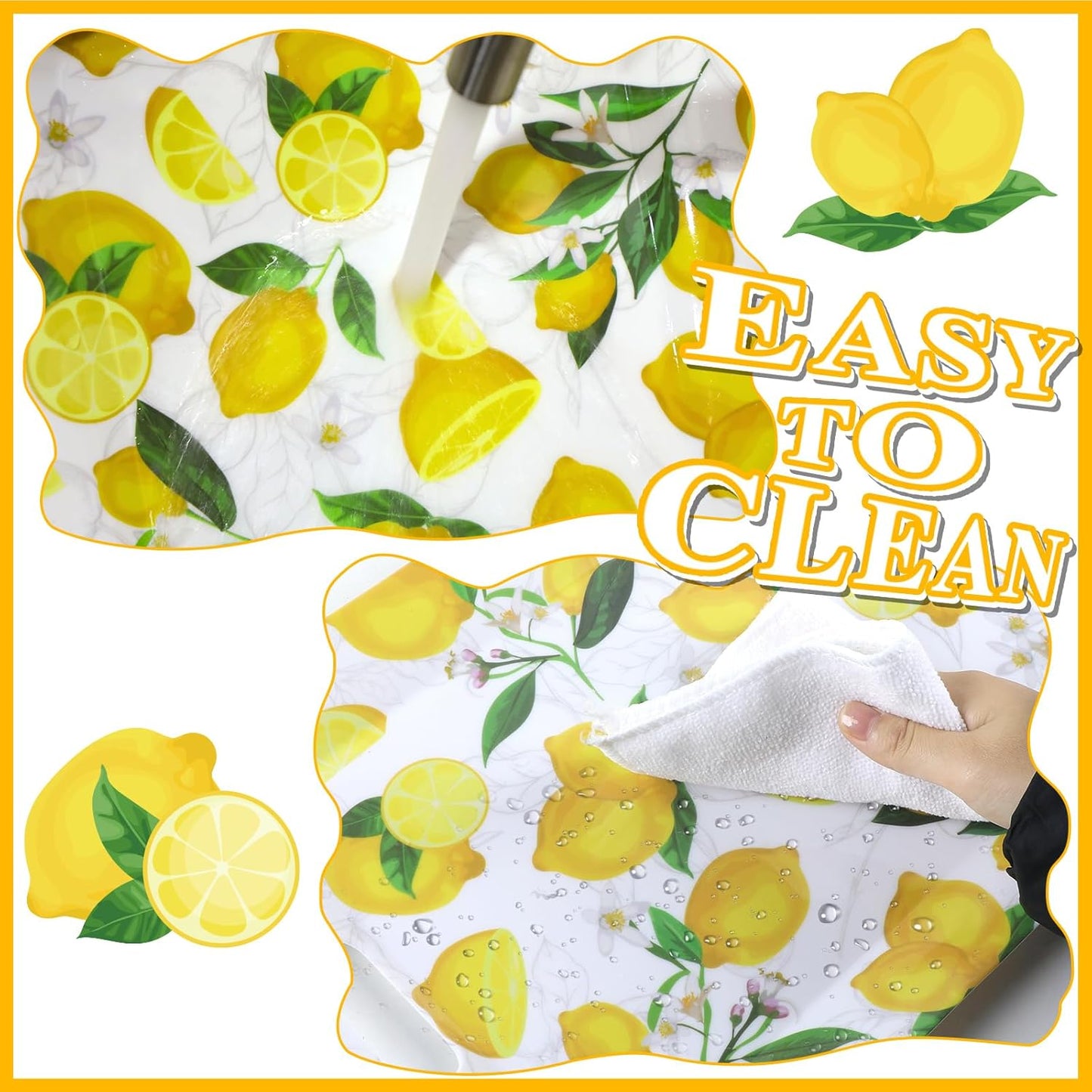 2Pcs Lemon Serving Trays with Handles 16 x 11 Inch Large Melamine Tray Rectangular Yellow Lemon Serving Platter Spring Tray Melamine Dishes for Serving Food Outdoor Dinner Dessert Plates Party