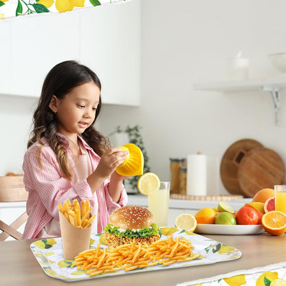 2Pcs Lemon Serving Trays with Handles 16 x 11 Inch Large Melamine Tray Rectangular Yellow Lemon Serving Platter Spring Tray Melamine Dishes for Serving Food Outdoor Dinner Dessert Plates Party