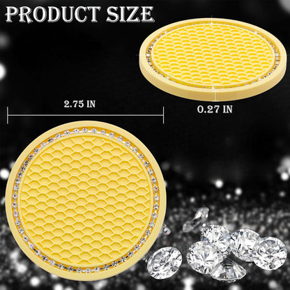 2PCS Bling Cup Holder Coaster, 2.75 Inch Auto Car Cup Holder Insert Coasters, Soft Silicone Anti-Slip Shockproof, Universal Vehicle Interior Accessories for Women Girls (Yellow & White)