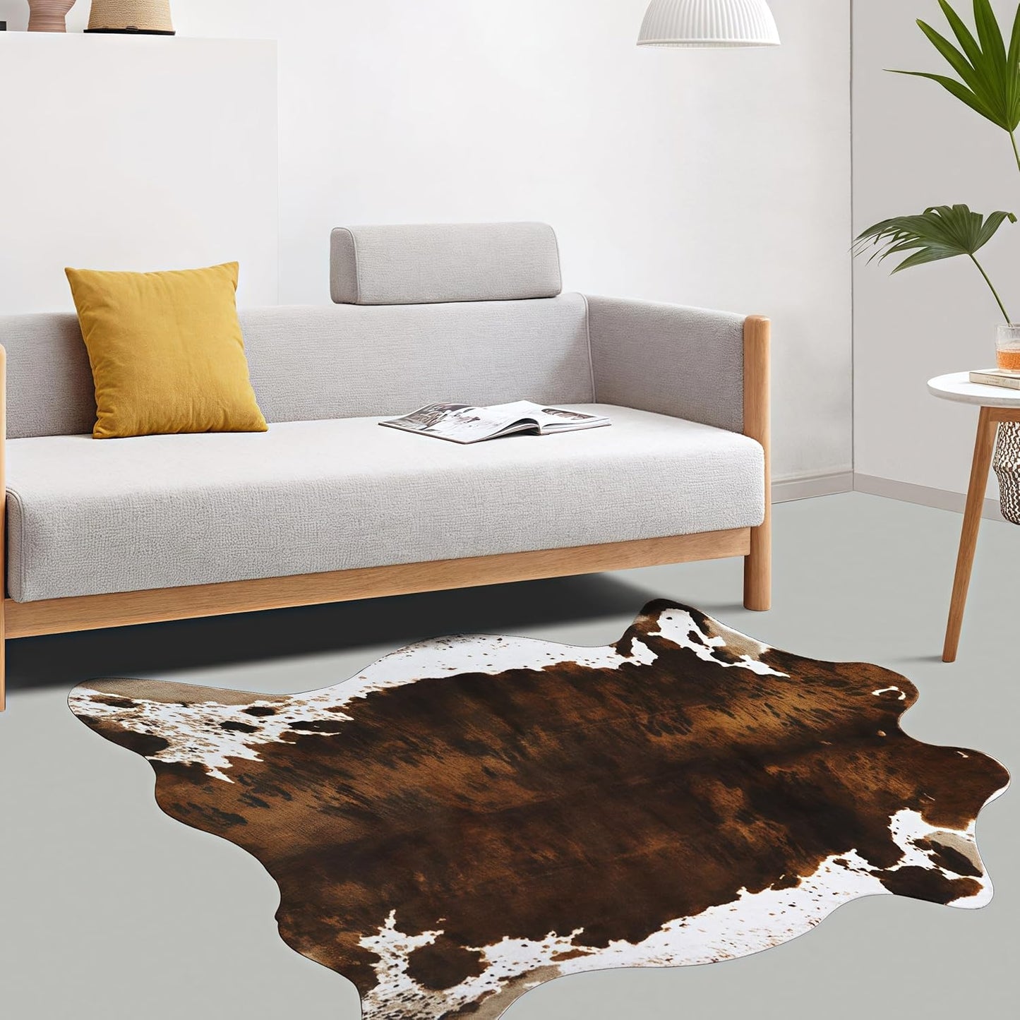 Cow Print Rug - 3.6x2.5 Feet Cow Hide Rugs Faux Cowhide Rug Cute Area Rug Fun Western Room Decor Cow Rugs for Living Room Bedroom Non-Slip Yellow-Brown(43 inches x 29 inches)