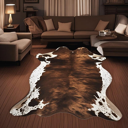 Cow Print Rug - 3.6x2.5 Feet Cow Hide Rugs Faux Cowhide Rug Cute Area Rug Fun Western Room Decor Cow Rugs for Living Room Bedroom Non-Slip Yellow-Brown(43 inches x 29 inches)