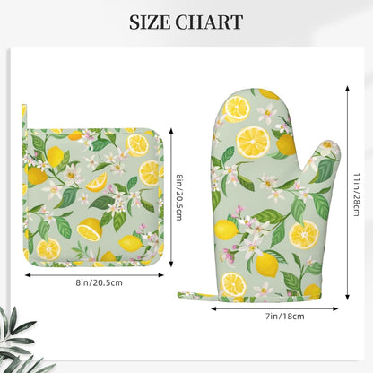 Lemon Oven Mitts Pot Holders Set Silicone Lemon Paper Yellow Citrus Fruit Lemons Kitchen Gloves Potholders Non-Slip Heat Resistant for Chef Baking Cooking Grilling BBQ 4 pcs Kitchen Mitts