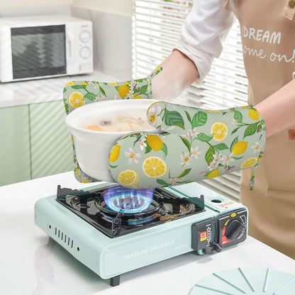 Lemon Oven Mitts Pot Holders Set Silicone Lemon Paper Yellow Citrus Fruit Lemons Kitchen Gloves Potholders Non-Slip Heat Resistant for Chef Baking Cooking Grilling BBQ 4 pcs Kitchen Mitts