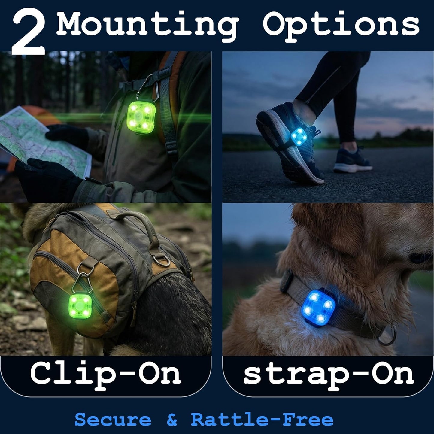 Dog Collar Light, Rechargeable LED Dog Safety Light for Night Walking, Clip-On or Strap-On Pet Light for Collar, Harness and Leash, High Visibility, Water-Resistant, USB-C, Yellow