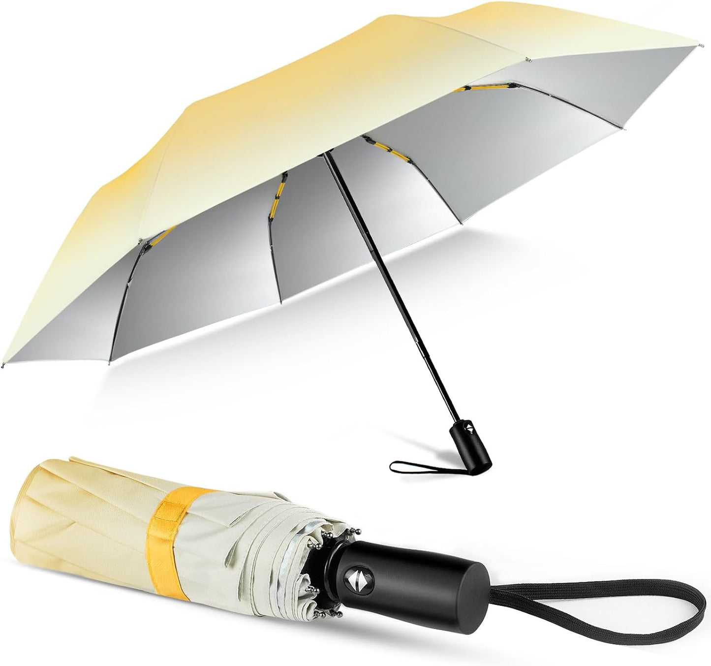 Cute UV Umbrella Women Auto Open Close Gradient Compact Travel Sun Rain | 46 inch canopy, 12.2 inch folded gradient colors, cute UV umbrella automatic open close compact rain sun purse daily gifts