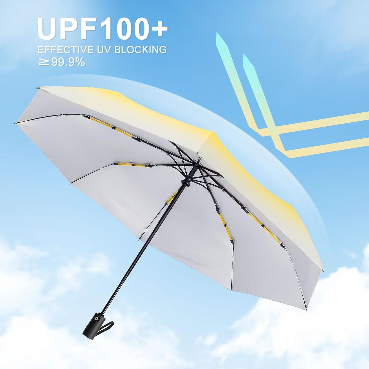 Cute UV Umbrella Women Auto Open Close Gradient Compact Travel Sun Rain | 46 inch canopy, 12.2 inch folded gradient colors, cute UV umbrella automatic open close compact rain sun purse daily gifts