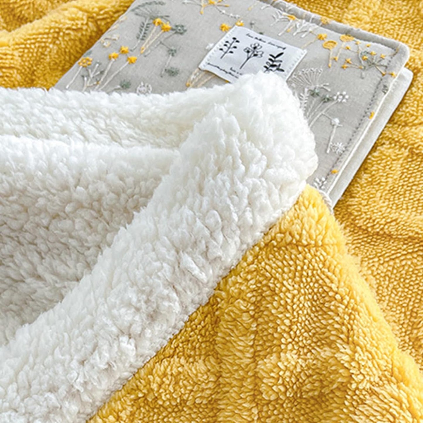 Faux Fur Throw Blanket,Jacquard Thick Blanket,Double-Sided Fluff Plush Warm Blanket for Couch Bed Sofa Office Travel Cozy Winter Thickened Blanket Yellow 27.6 x 39.4 inch