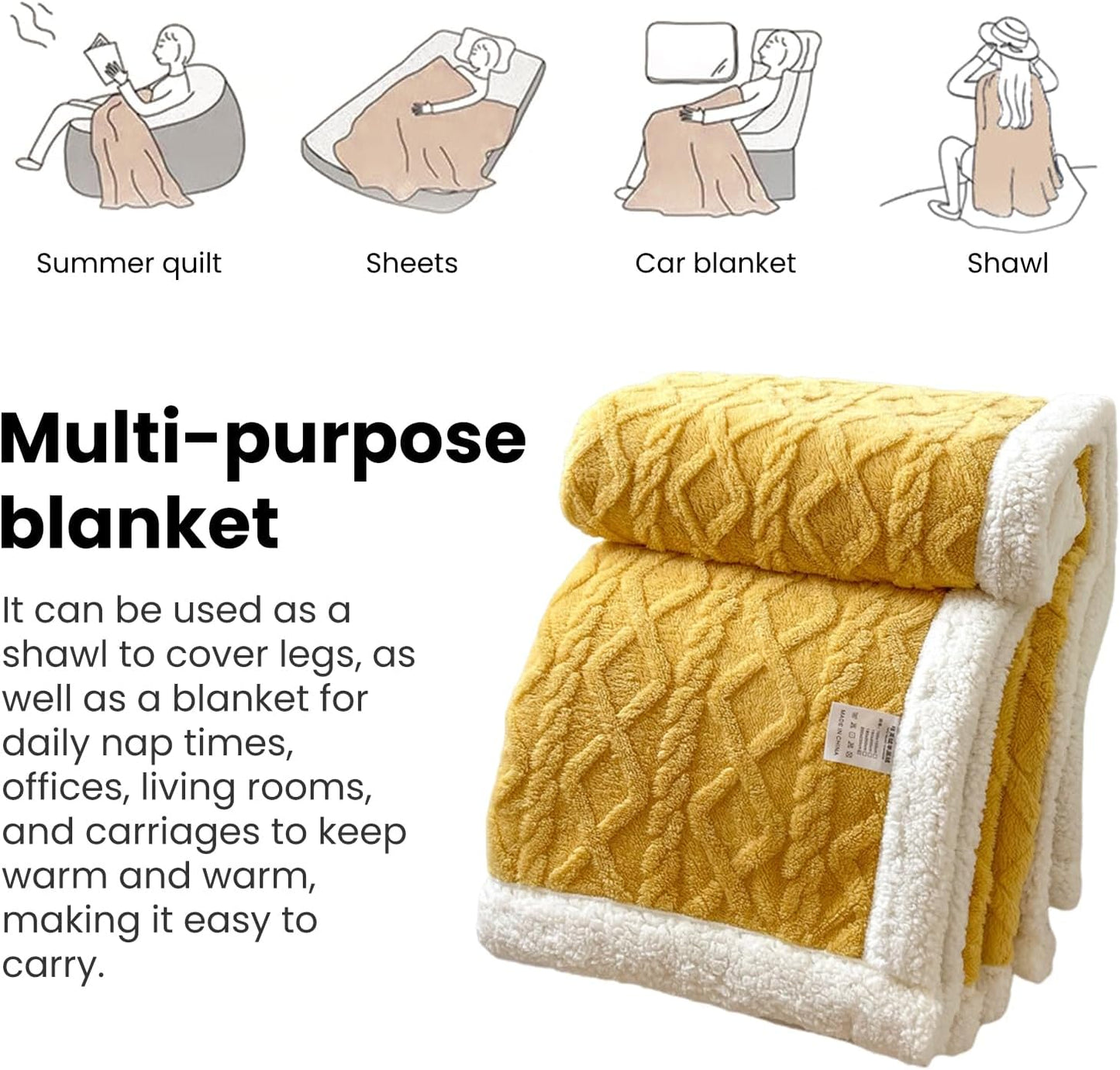 Faux Fur Throw Blanket,Jacquard Thick Blanket,Double-Sided Fluff Plush Warm Blanket for Couch Bed Sofa Office Travel Cozy Winter Thickened Blanket Yellow 27.6 x 39.4 inch