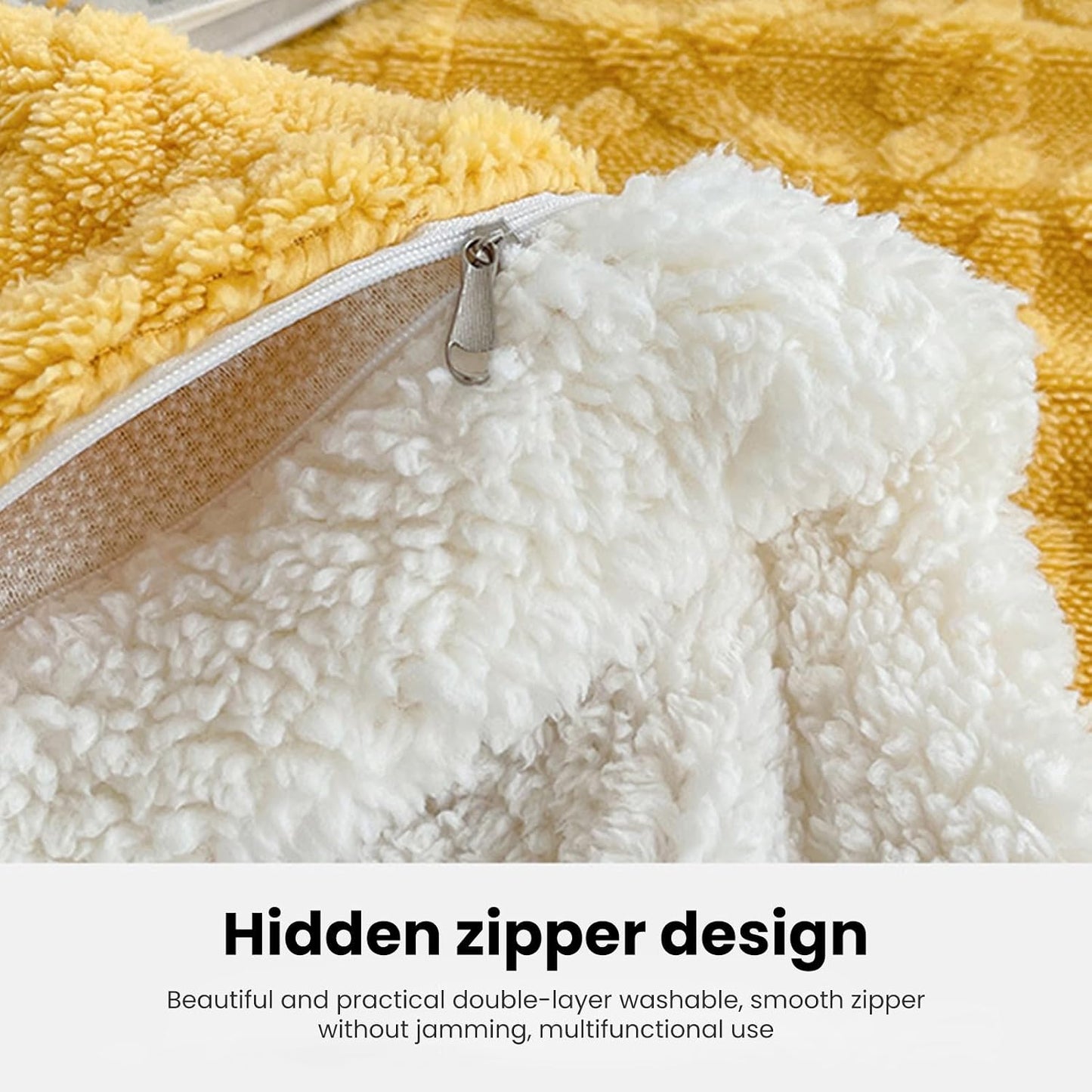 Faux Fur Throw Blanket,Jacquard Thick Blanket,Double-Sided Fluff Plush Warm Blanket for Couch Bed Sofa Office Travel Cozy Winter Thickened Blanket Yellow 27.6 x 39.4 inch