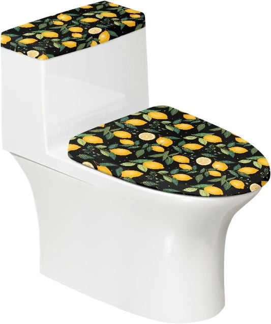 Lemon Toilet Seat Covers for Bathroom Polyester Fabric Toilet Lid Cover and Toilet Tank Cover Polyester Fabric Suitable for Home School Hotel Dormitory Apartment