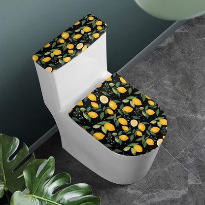 Lemon Toilet Seat Covers for Bathroom Polyester Fabric Toilet Lid Cover and Toilet Tank Cover Polyester Fabric Suitable for Home School Hotel Dormitory Apartment