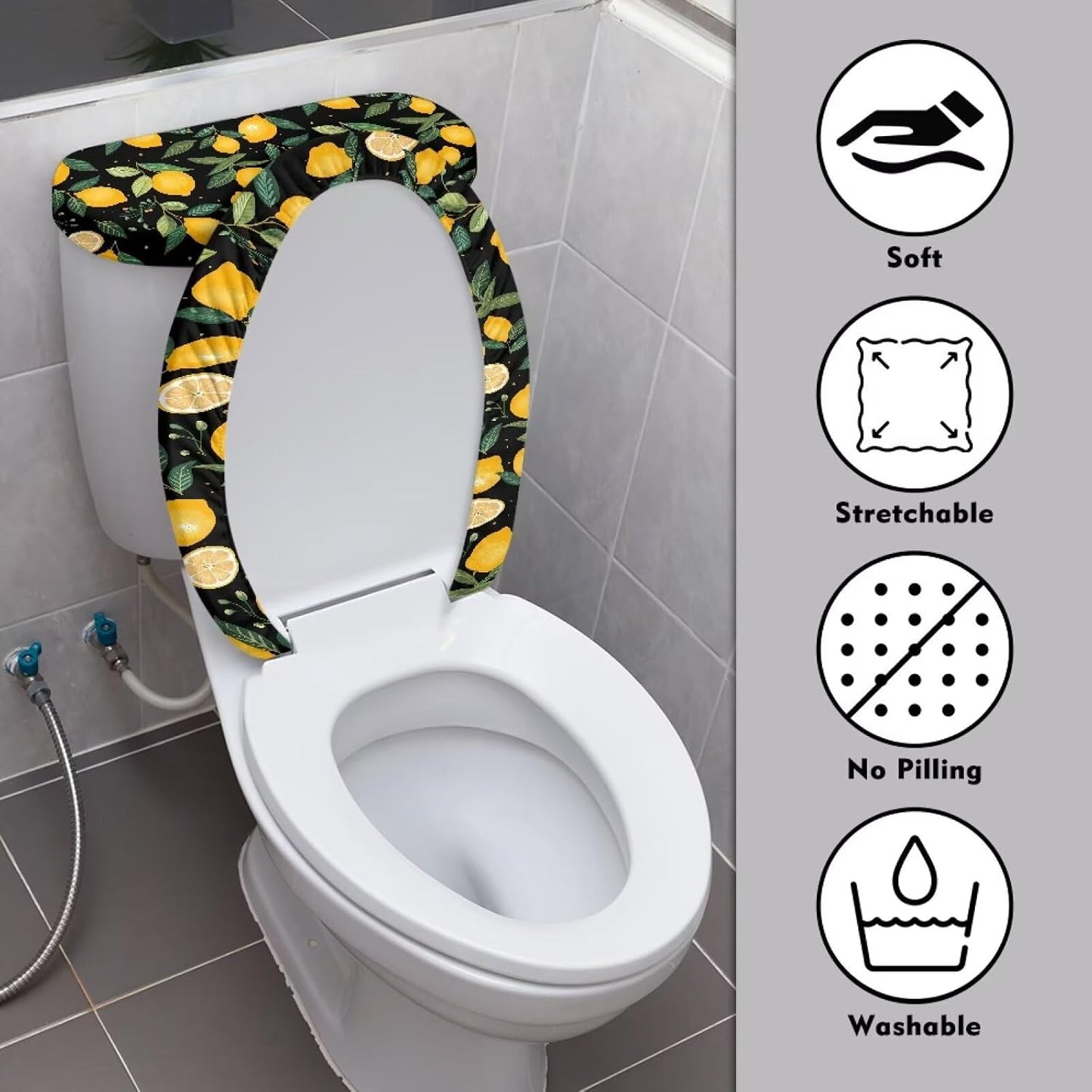 Lemon Toilet Seat Covers for Bathroom Polyester Fabric Toilet Lid Cover and Toilet Tank Cover Polyester Fabric Suitable for Home School Hotel Dormitory Apartment
