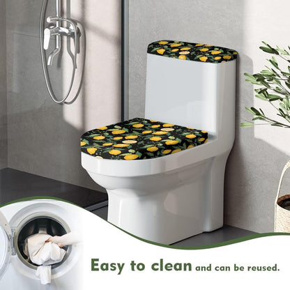 Lemon Toilet Seat Covers for Bathroom Polyester Fabric Toilet Lid Cover and Toilet Tank Cover Polyester Fabric Suitable for Home School Hotel Dormitory Apartment