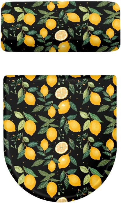 Lemon Toilet Seat Covers for Bathroom Polyester Fabric Toilet Lid Cover and Toilet Tank Cover Polyester Fabric Suitable for Home School Hotel Dormitory Apartment