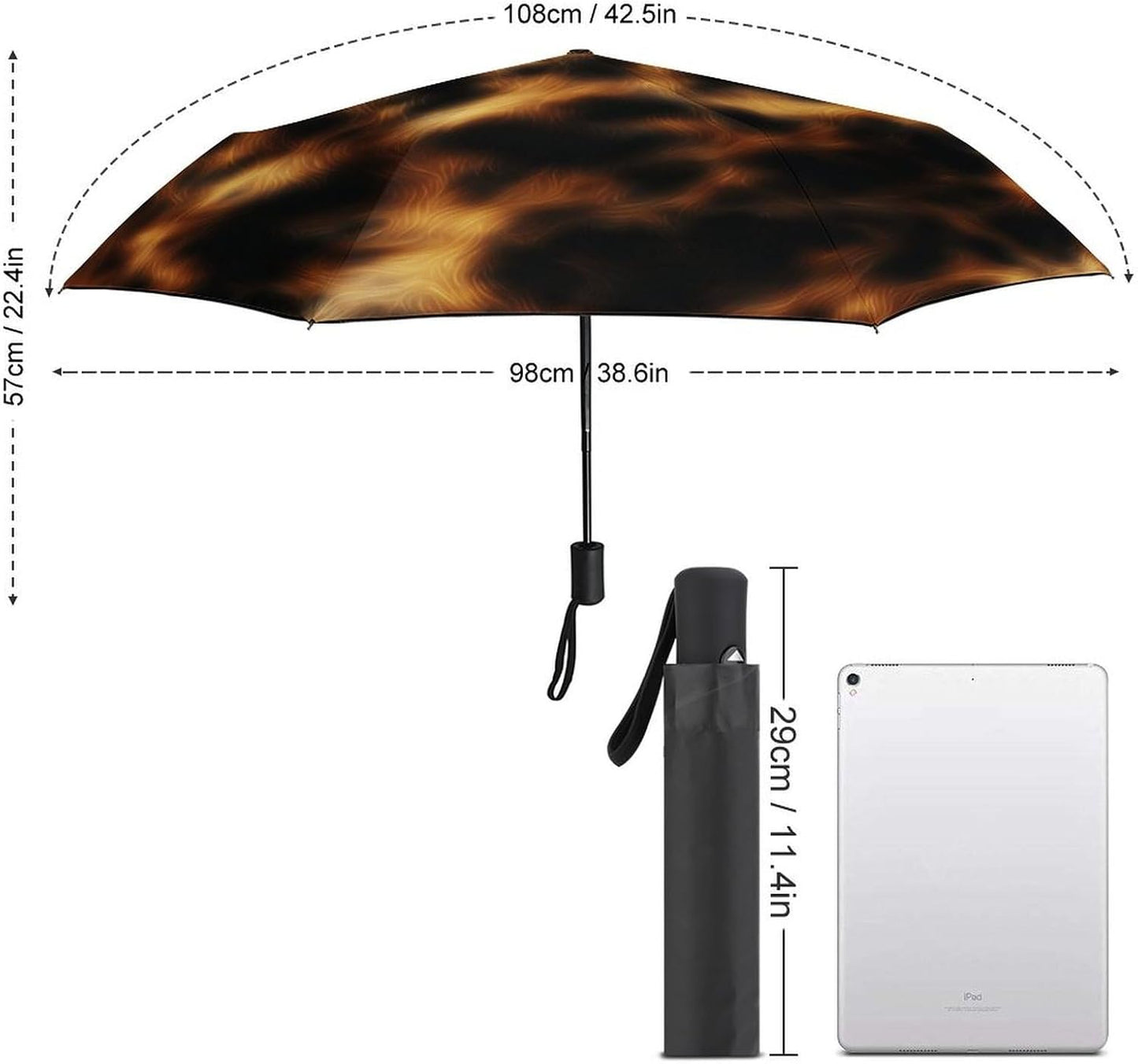 Brown Dark Yellow Tortoiseshell Texture Folding Umbrella 3 Folds Auto Windproof Travel Umbrellas Strong Lightweight Umbrellas for Outdoor Sun Rain